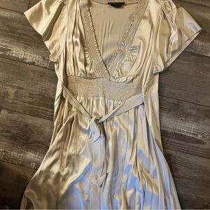 Elegant Cream Satin Dress BCBGMAXAZRIA Station Beige Dress Size L